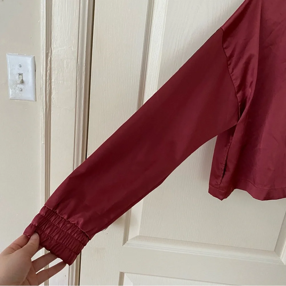 Nike Air Burgundy Satin Zip Up Cropped Loose Fit Track Bomber Jacket Size M - Picture 10 of 15
